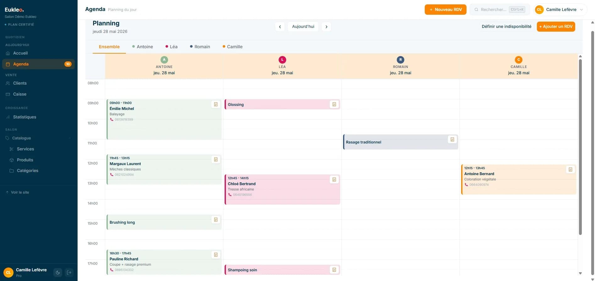 Aperçu du module Agenda intelligent dans Eukleo