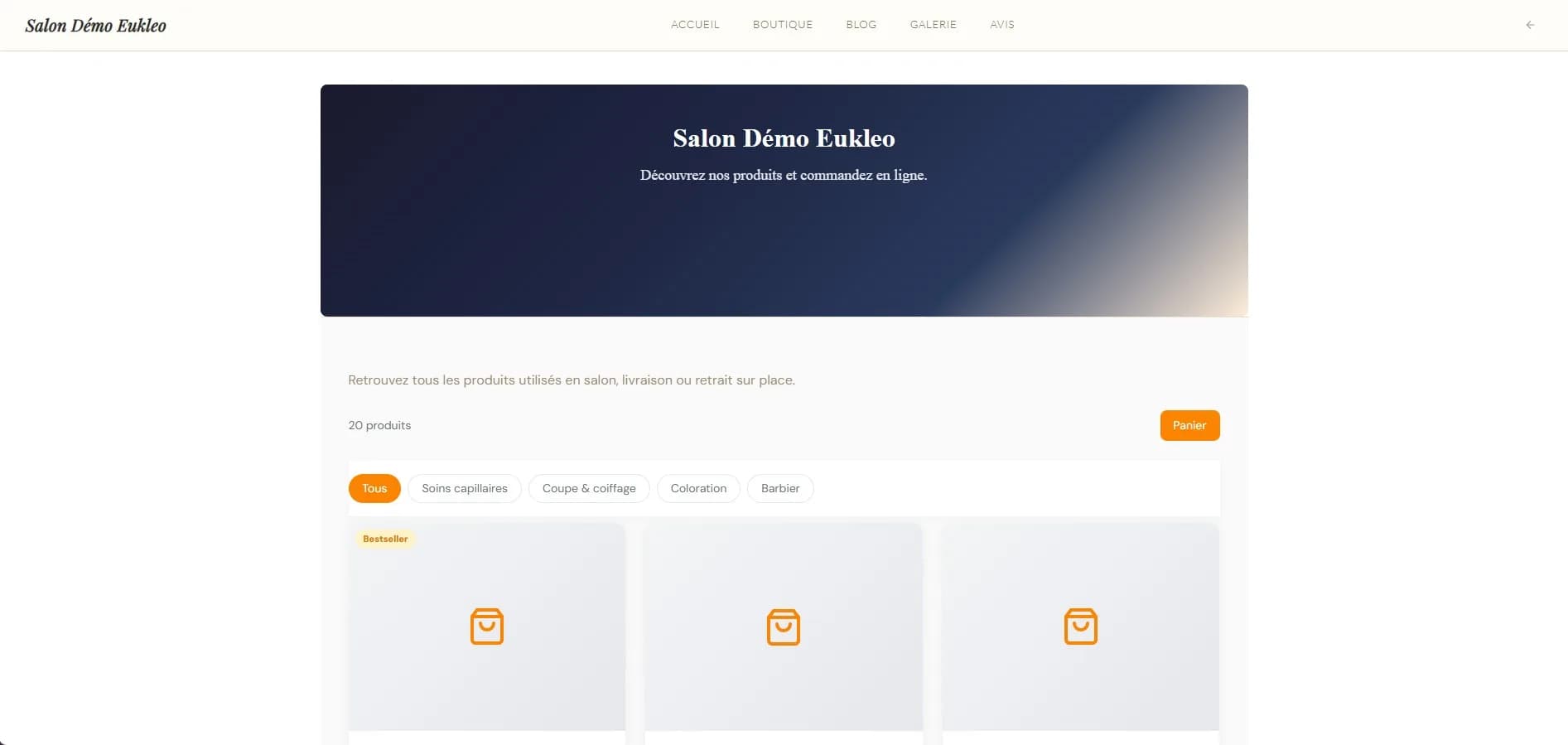 Aperçu du module Boutique en ligne dans Eukleo