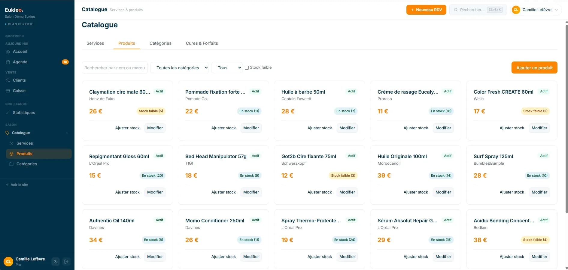 Aperçu du module Gestion de stock dans Eukleo